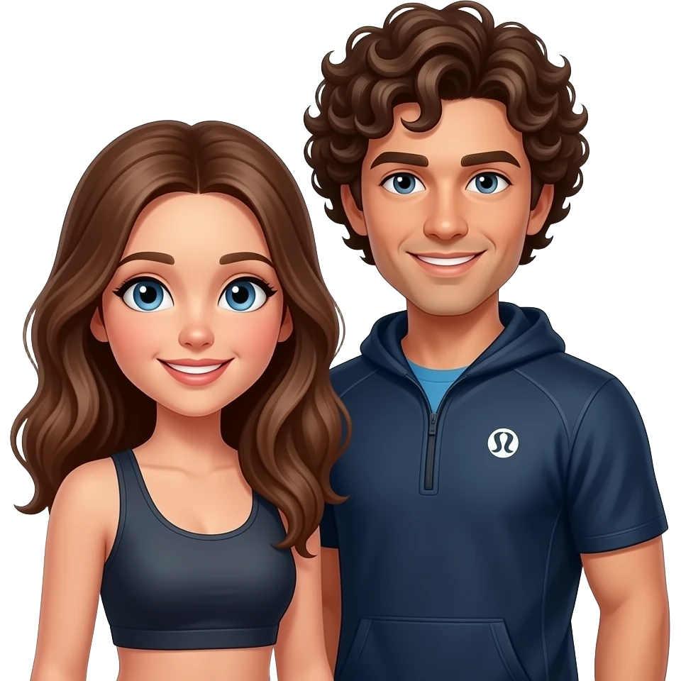 Couple with brown hair girl has blue eyes and guy has curly hair in athletic lululemon clothes overlooking Zion park at observation point. Include Zion in the image emoji