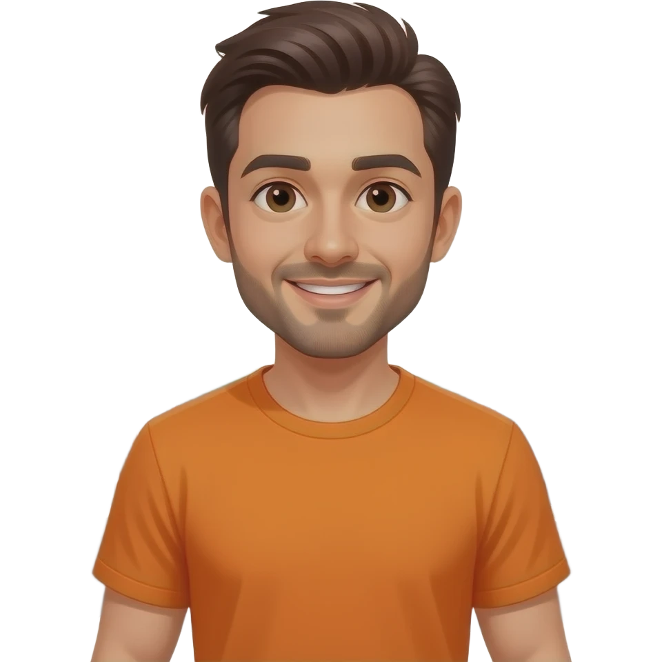 a man wearing orange t shirt walking emoji