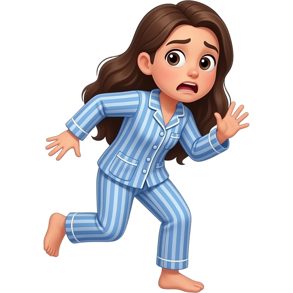 teen girl long hair in pjs full body scared backing up emoji