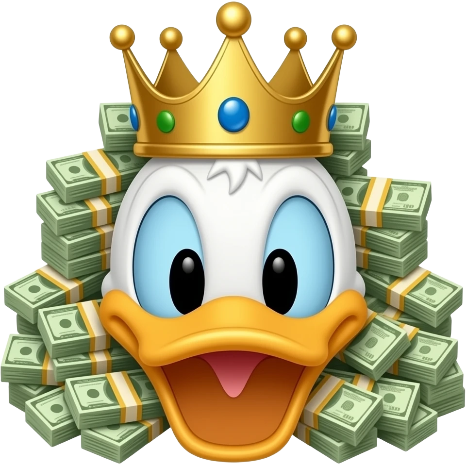 Pato donald con Mucho dinero y Con corona y que solo se le vea la cara emoji