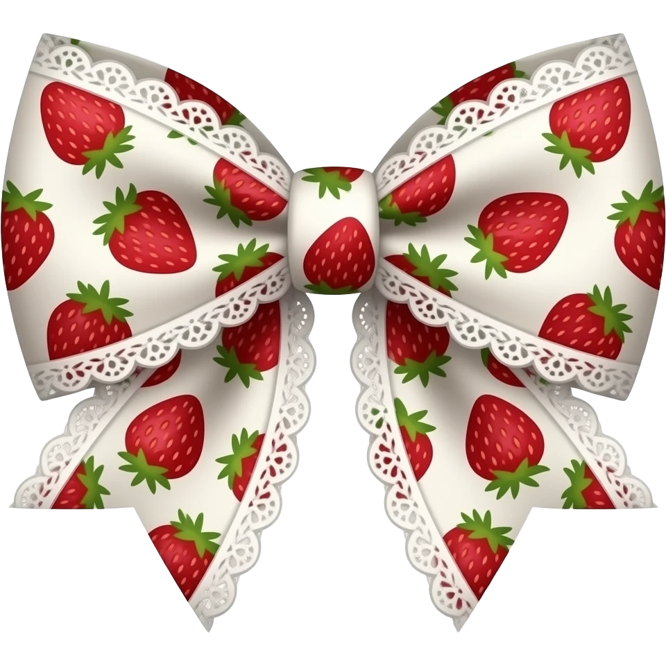 red and white with  strawberry style pattern on bow lace coquette bow emoji