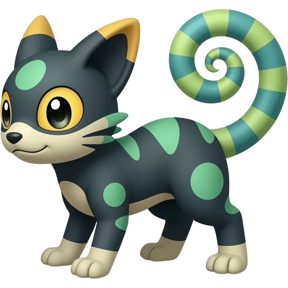 Furret-Umbreon-Vaporeon-Litten-hybrid with a chameleon tail emoji