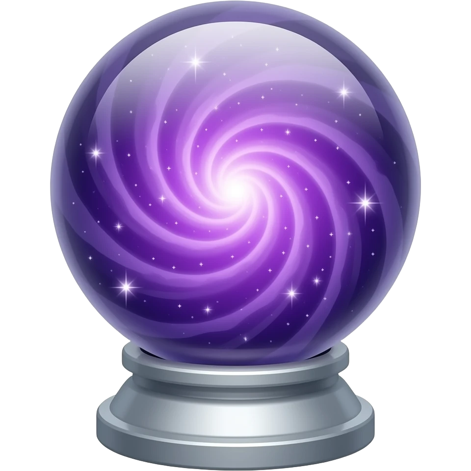 Crystal ball on a silver stand (inside a purple nebula) with white sparks (outside the edges) emoji