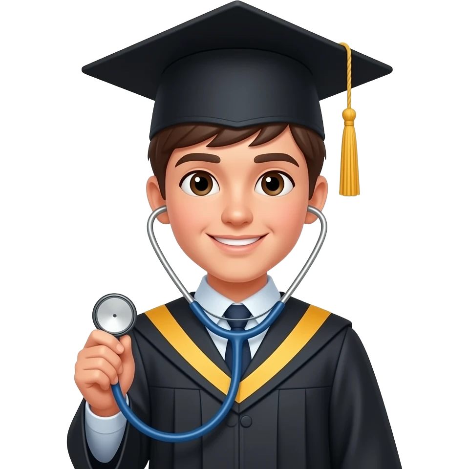 create me an emoji-style png of a student wearing a classic black graduation cap major, in a style of "health science" major emoji