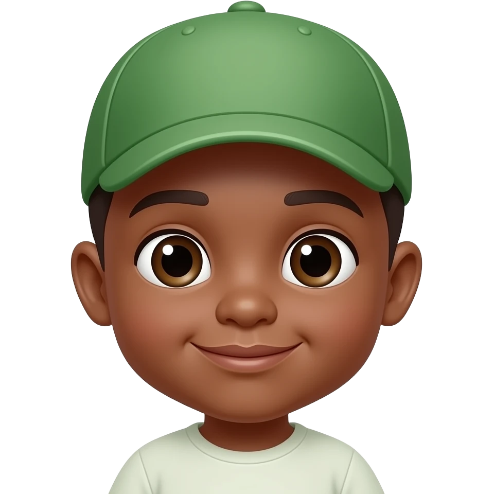 a baby boy emoji brown faced wearing a green cap emoji