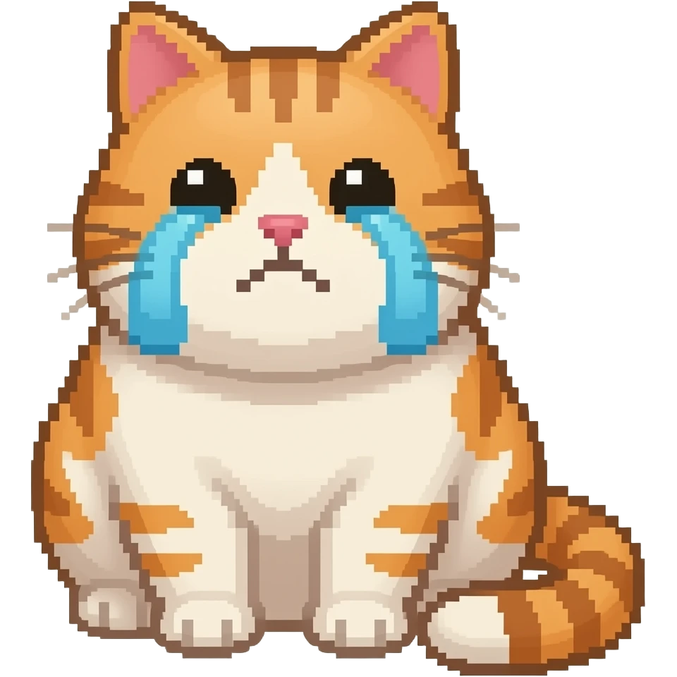 cute fat cat crying pixelated emoji