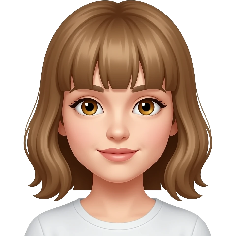 Female white w hazel eyes & light brown shoulder length hair w bangs emoji