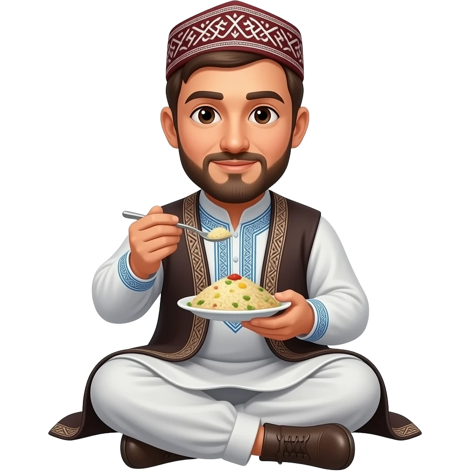 A traditional Uzbek eating pilaf emoji