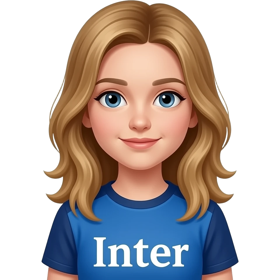 È una femmina ha i capelli biondi castani ha 12 anni e ama l’Inter la mia amica ha la maglietta dell’Inter emoji