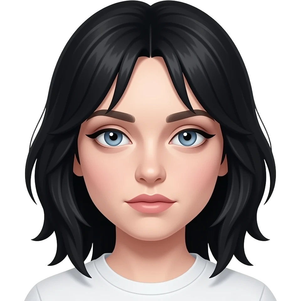 billie eilish emoji iphone avec les yeux bleu gris et les racines des cheuveux noire emoji