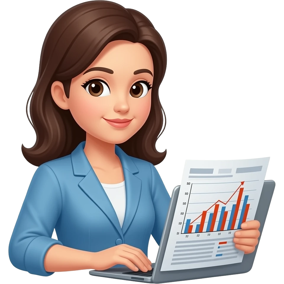 женщина работает с таблицами и трудностями emoji