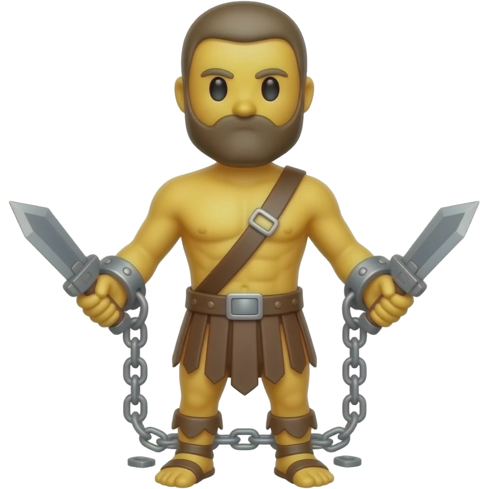 spartacus, minimal, full body, yellow skin, tipical emoji caracter style, more emojis style, more minimal, with weapons, more simplistic, emoji style, shackles on wrist with broken chains emoji
