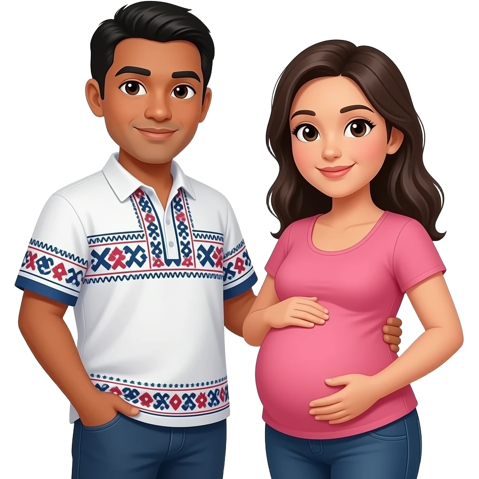 Dark skin mexican man and pregnant asian woman emoji