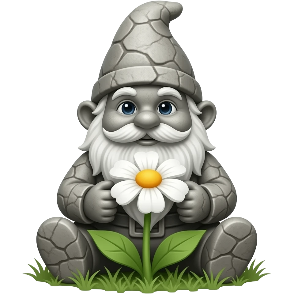 gnome stone statue with flower emoji