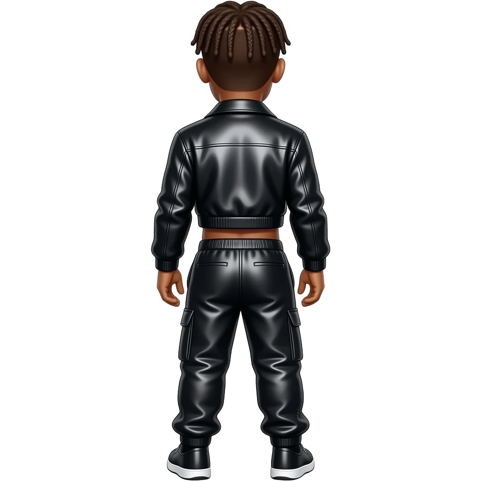 Jack Harlow from behind with white skin, brown hair, black metallic jacket crop top, black metallic baggy joggers emoji