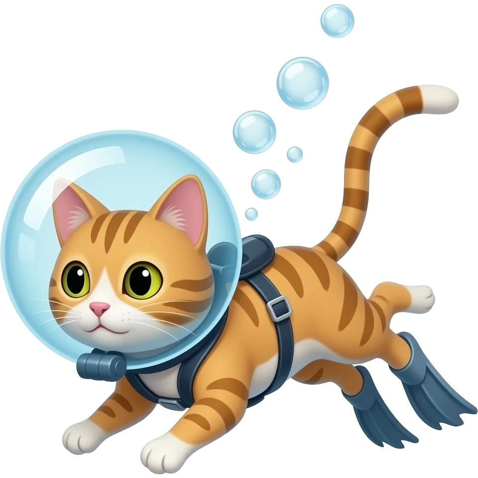 Cat with a bubble helmet diving underwater emoji