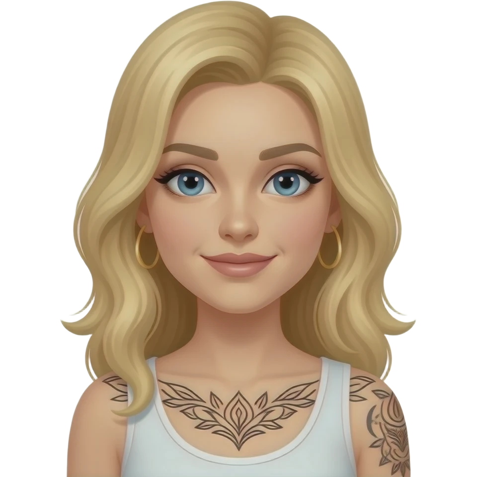 blonde woman with fine line tattoo emoji