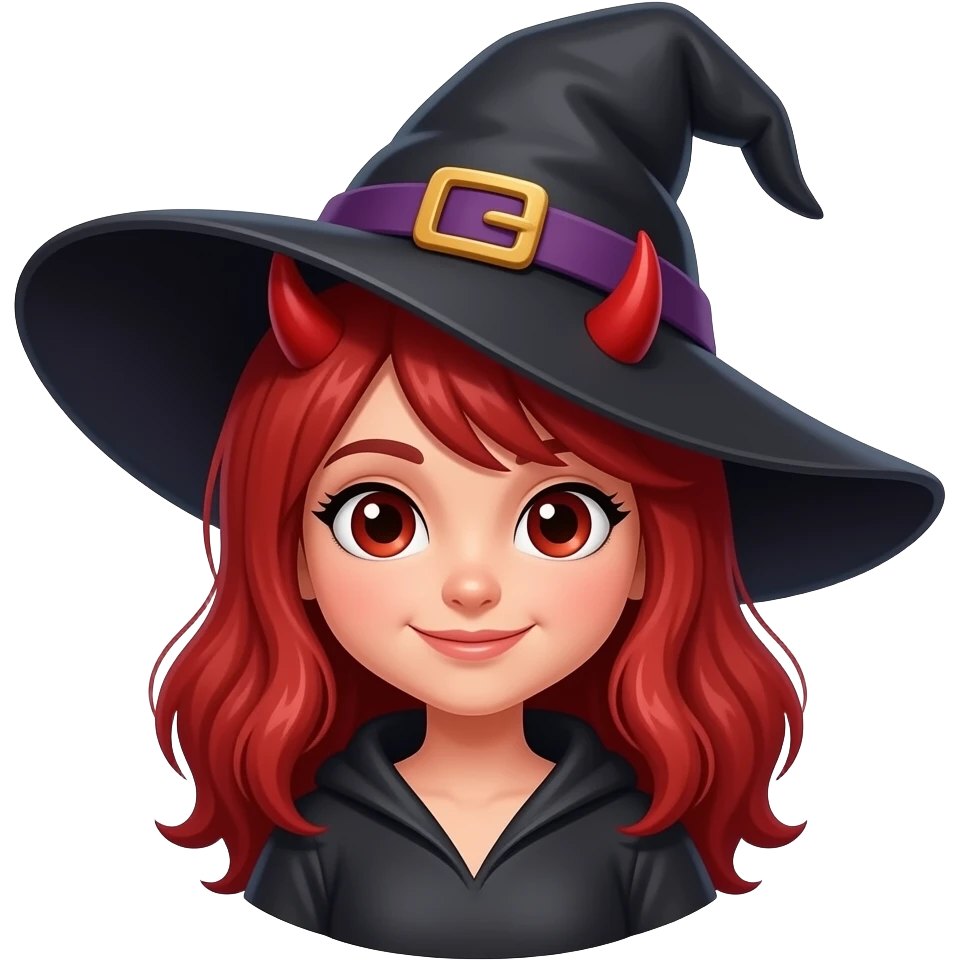 Young witch with red devil emoji