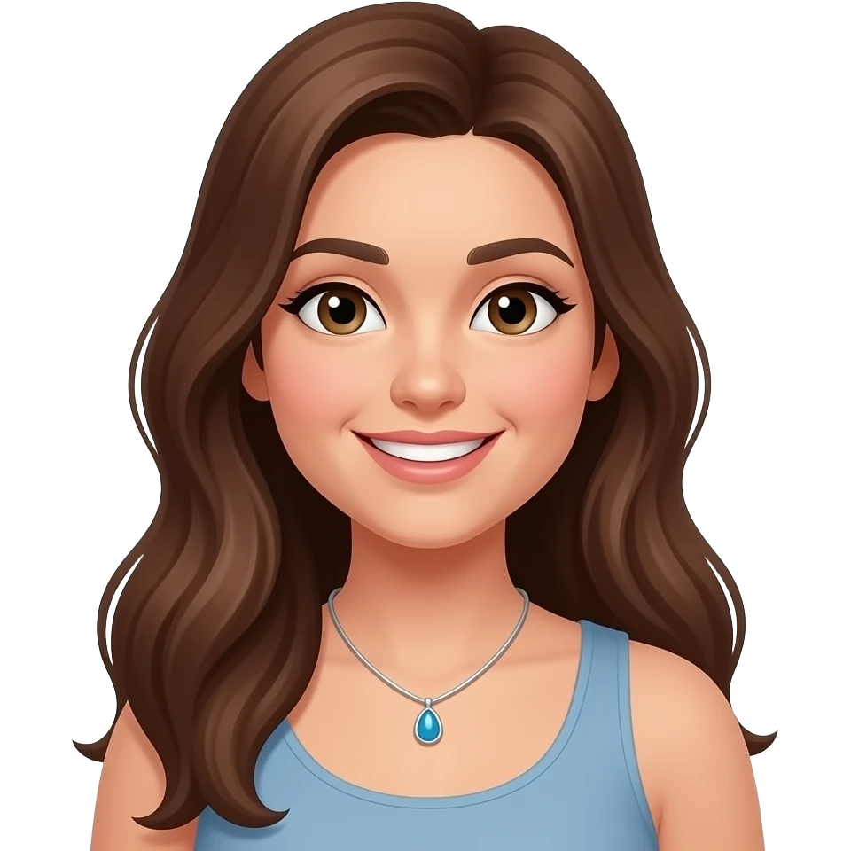 A woman in her 20s with long brown hair, a slightly stocky build, a cheerful disposition, and a career as a jewelry maker emoji