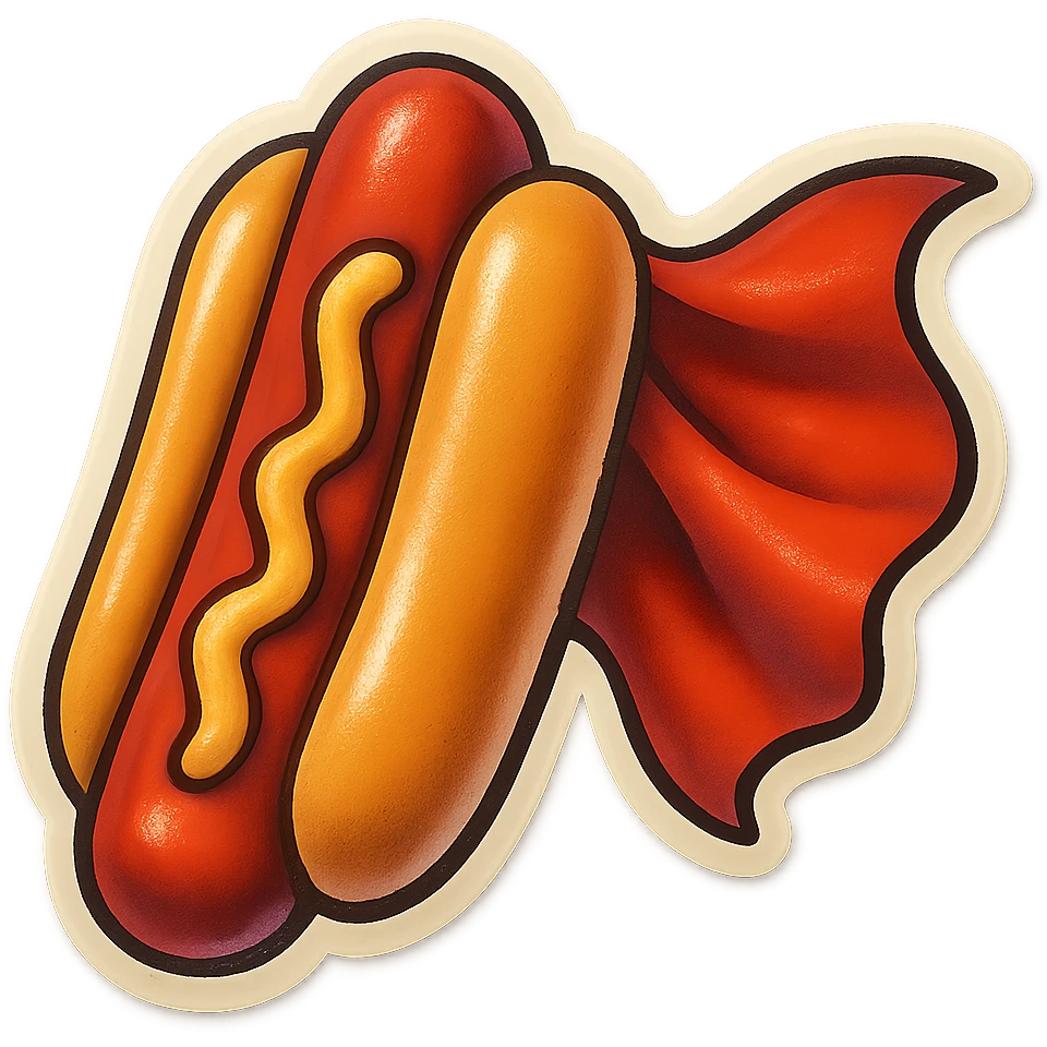 hot dog wearing a red cape emoji