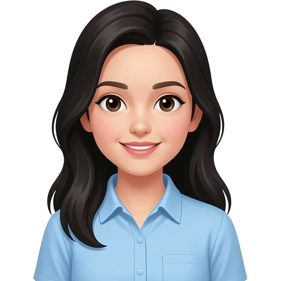 pretty giro, sky blue shirts, long black hair emoji