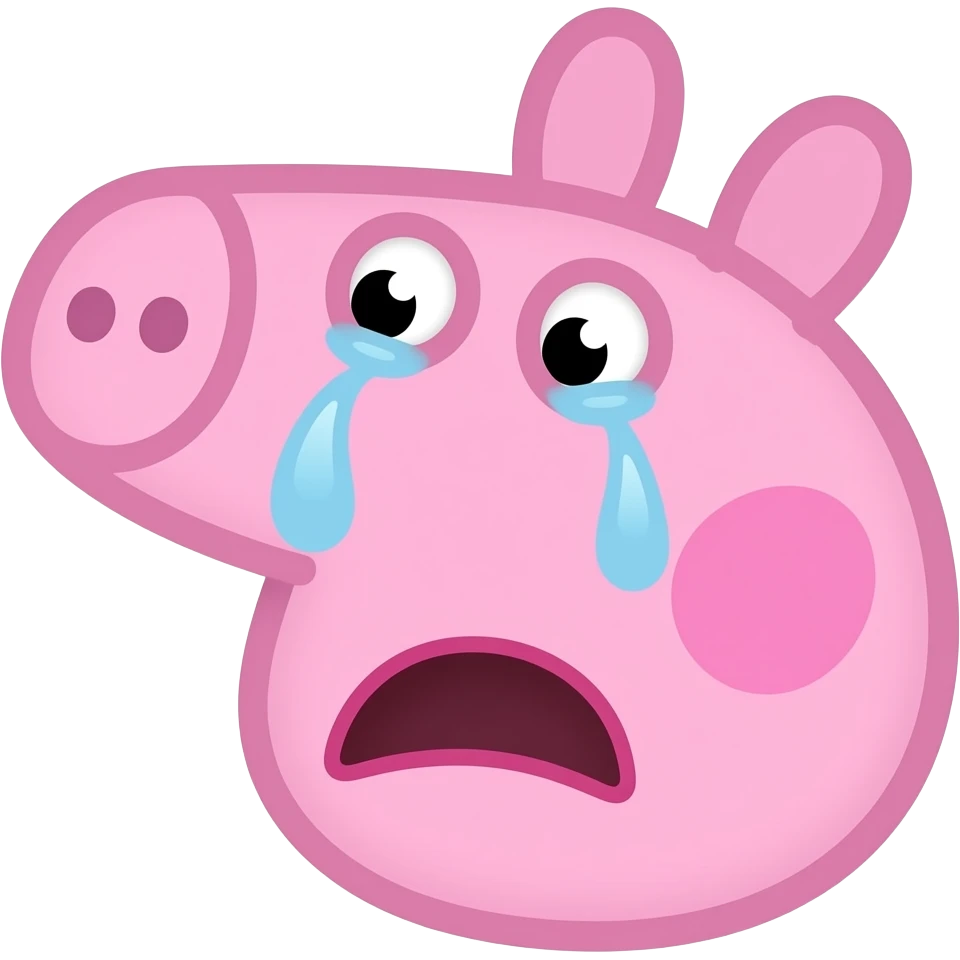 A Peppa pig head face crying emoji