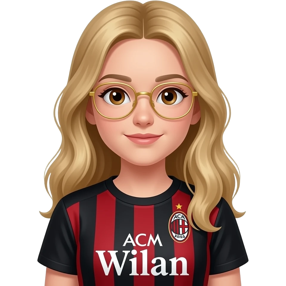 È una femmina ha i capelli biondi e lunghi  ha gli occhi marroni e ha gli occhiali oro ha 12 anni e adora il ACM Milan e la maglietta è del ACM Milan Metti uno sponsor Matti il nome ACM Milan Togli il Matti Togli la scritta in mezzo la scritta toglil emoji