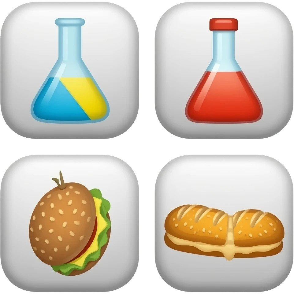 eu quero emojis da Química na alimentação, bem como alimentos processados, rótulos... emoji