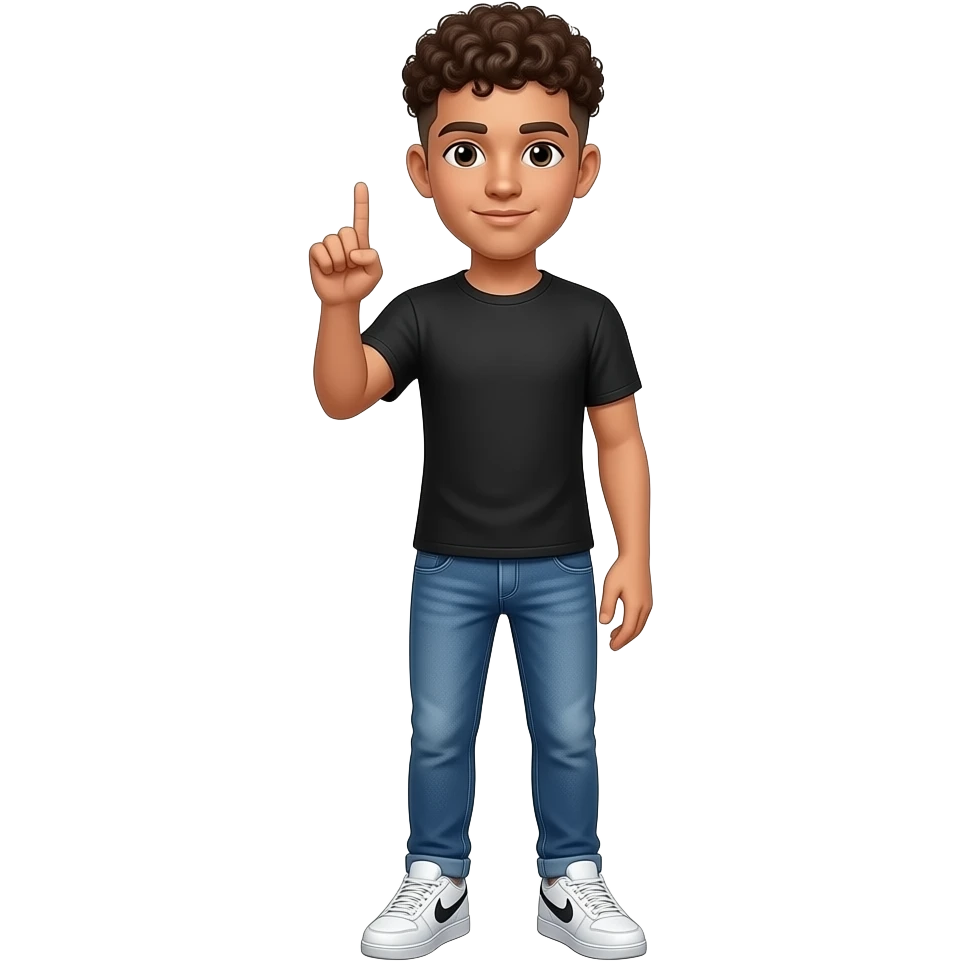 Um homem adolescente Cabelo callow fade cacheado Corpo inteiro calça e tênis nikecor de pele branca o cara branco com roupa preta fazendo um sinal com a mão. Direita emoji