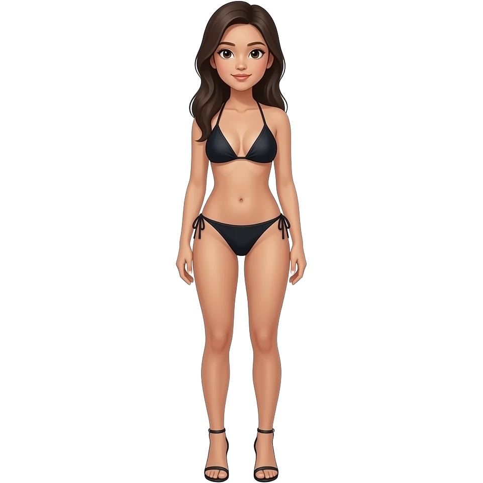 24 year old Filipino girl black Bikini with feet high heels sandals slim body stand straight emoji