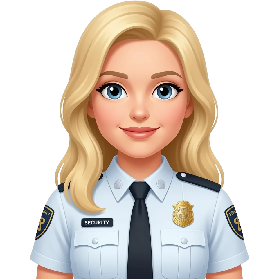 Mujer,  de seguridad privada uniforme blanco cabello rubio y largo emoji