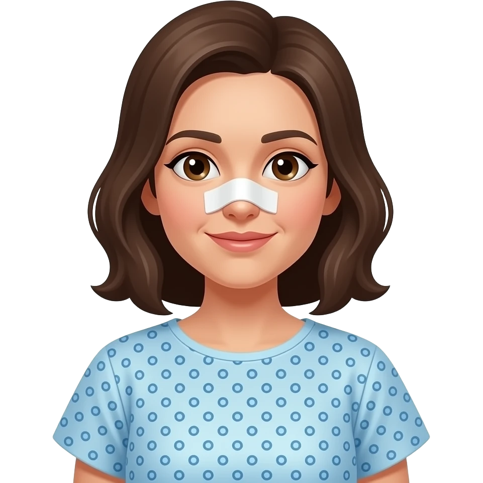 여성 병원 코에 밴드를 붙히고 병원복을 입은 emoji