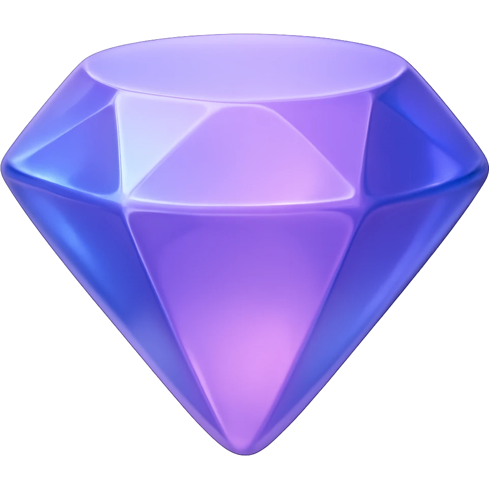 {
  "title": "3D Skeuomorphic Emoji Icon Schema",
  "type": "object",
  "properties": {
    "object": {
      "type": "string",
      "description": "Name of the object to be represented (e.g., 'money bag', 'camera', 'pizza')."
    },
    "style": {
      "type": "string",
      "enum": ["3D skeuomorphic emoji"],
      "description": "Visual style to be used for rendering."
    },
    "materials": {
      "type": "object",
      "properties": {
        "base": {
          "type": "string",
          "description": "Primary material texture, e.g., 'smooth cloth', 'metallic', 'plastic'."
        },
        "details": {
          "type": "array",
          "items": { "type": "string" },
          "description": "Secondary materials or embellishments (e.g., rope, buttons, stitching)."
        }
      }
    },
    "colors": {
      "type": "object",
      "properties": {
        "baseColor": {
          "type": "string",
          "description": "Main color of the object (e.g., '#F5DEB3' for a beige sack)."
        },
        "accentColors": {
          "type": "array",
          "items": { "type": "string" },
          "description": "Accent or highlight colors (e.g., yellow for dollar sign)."
        }
      }
    },
    "lighting": {
      "type": "object",
      "properties": {
        "type": {
          "type": "string",
          "enum": ["soft", "ambient", "studio"],
          "description": "Lighting type used to shade and define volume."
        },
        "shadows": {
          "type": "boolean",
          "description": "Indicates if soft drop shadows are used."
        }
      }
    },
    "geometry": {
      "type": "object",
      "properties": {
        "dimensionality": {
          "type": "string",
          "enum": ["3D"],
          "description": "Indicates that object is rendered in 3D."
        },
        "roundedEdges": {
          "type": "boolean",
          "description": "Indicates if object has smooth, rounded edges."
        }
      }
    },
    "expression": {
      "type": "string",
      "enum": ["playful", "realistic", "friendly"],
      "description": "Overall emotional tone of the icon."
    },
    "background": {
      "type": "string",
      "enum": ["transparent", "white", "gradient"],
      "description": "Background type for the rendered emoji."
    }
  },
  "required": ["object", "style", "materials", "colors", "lighting", "geometry", "expression", "background"]
}

diamond emoji