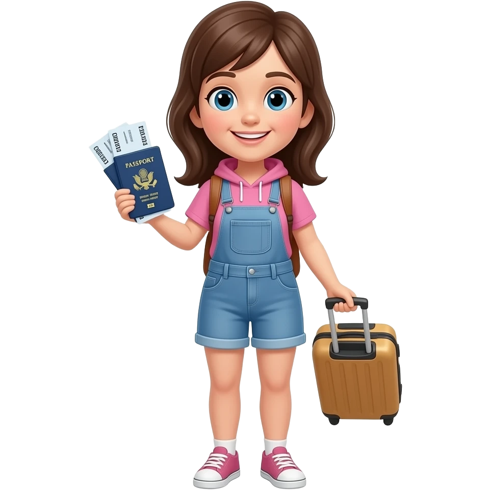 Девушка в полный рост с билетами и паспортом emoji