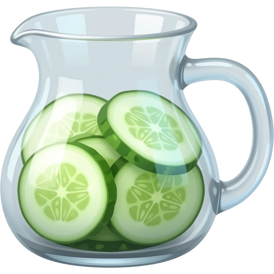 a modern jug made of glass with cucumber pieces inside emoji