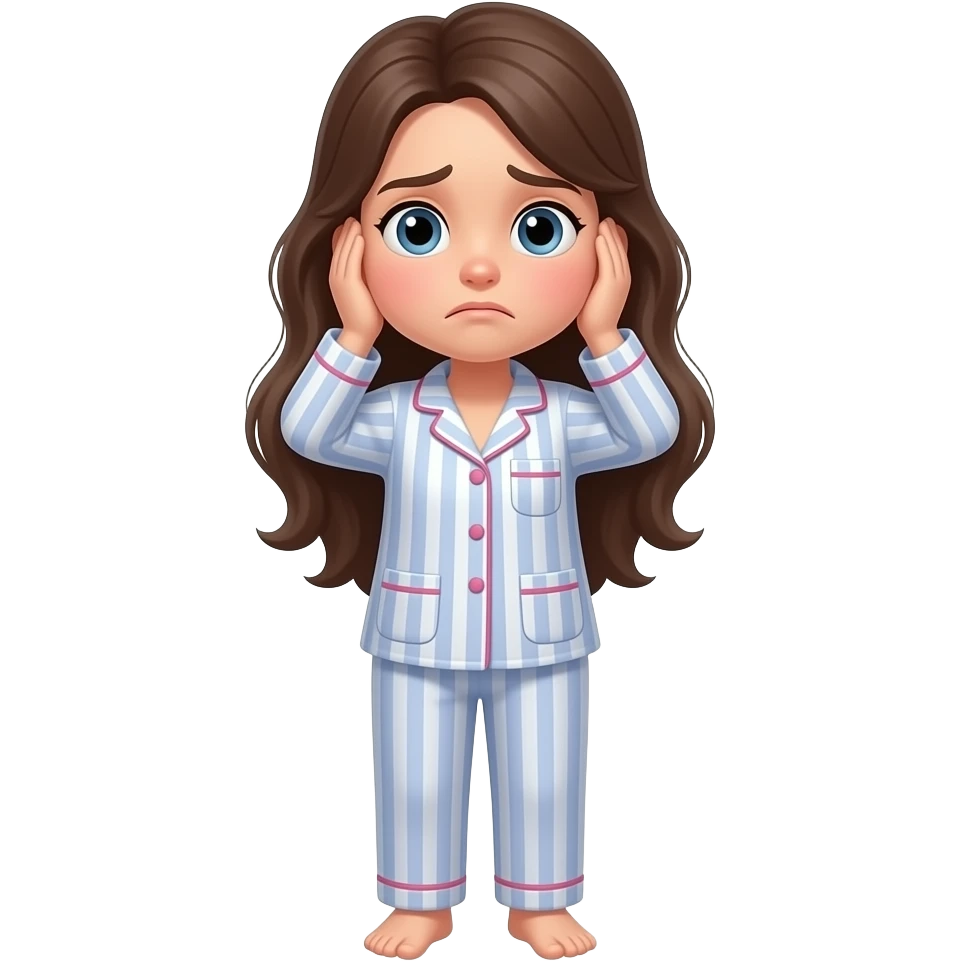 teen girl long hair in pjs covering ears worried full body emoji