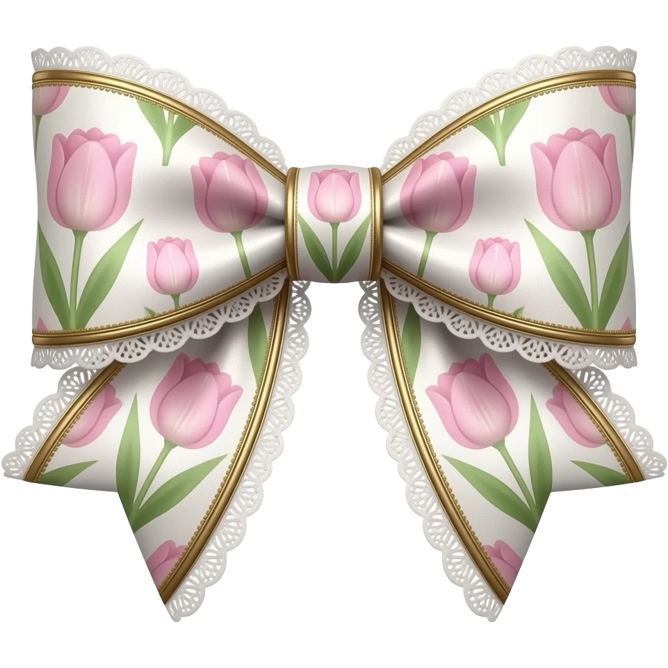 Balletcore tulip pattern rococo aesthetic style isolated 3d rendering large bow, transparent background. Must be extremely detailed, a some style that matches Balletcore aesthetic using girly colors and feel,   appearing as though its real fabric of different kinds, 16 hd, 600 dpi, 5000x4000 emoji