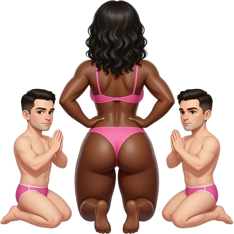 2 soft flabby thin pale white male sissies in pink panties worship thick curvy muscular ass of savage wild African woman emoji