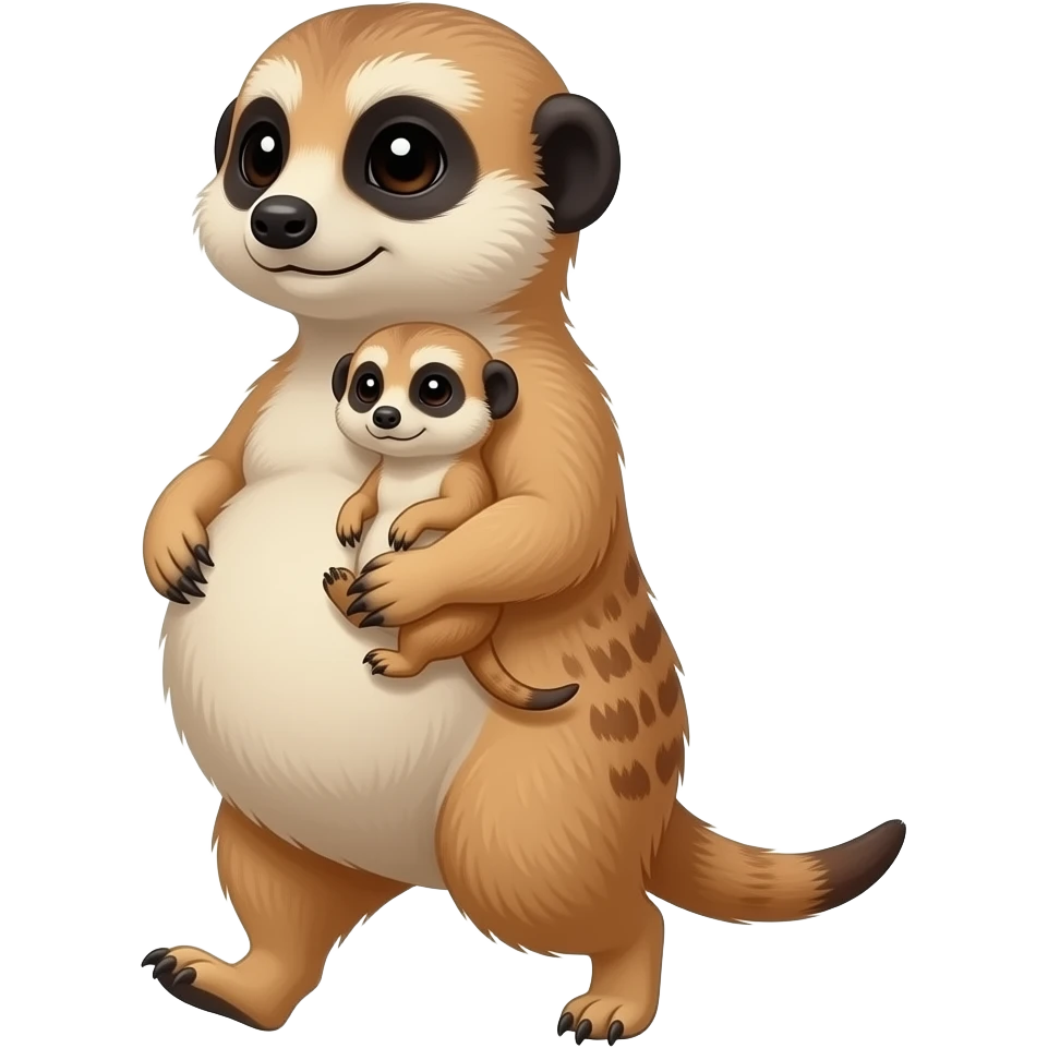 A female Meerkat now wants to give a try to walk,but with her fat stomach so big she has to get a grip of it and hold it up then cradle her food baby, it is a guessing game with her bun in the oven,but she knows she is just fat,her bellybutton makes agreement with clues. emoji