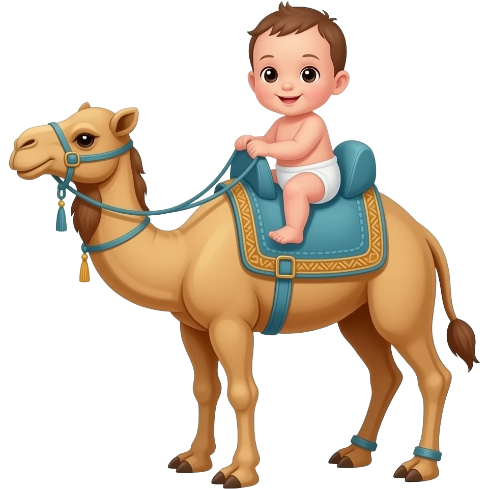 a newborn riding a camel with 2 legs and 3 tails emoji