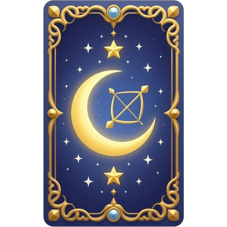 beautiful magical tarot card with the moon and bow and stars and golden embellishments emoji
