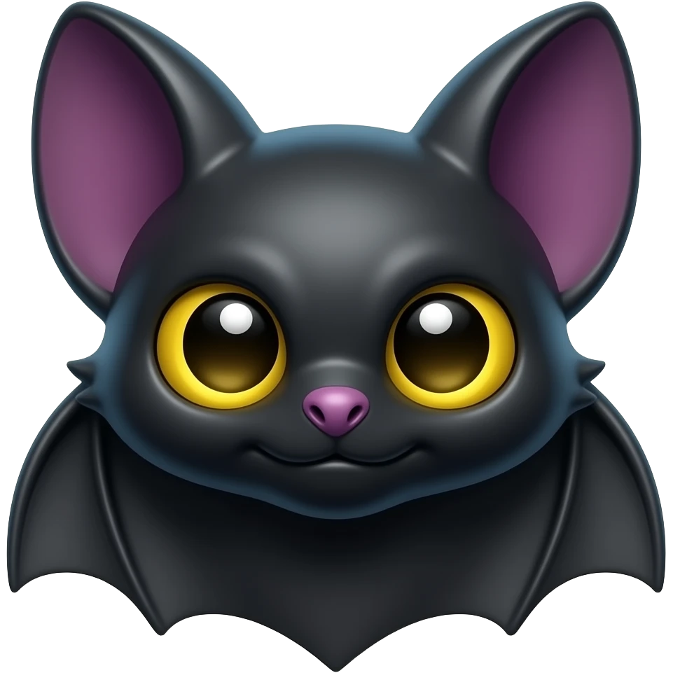 Create high-quality glossy emojis with a vibrant modern style.Make the emojis look premium, shiny, and eye-catching with bright highlights, smooth gradients, soft reflections, and glowing details. Bat emoji emoji