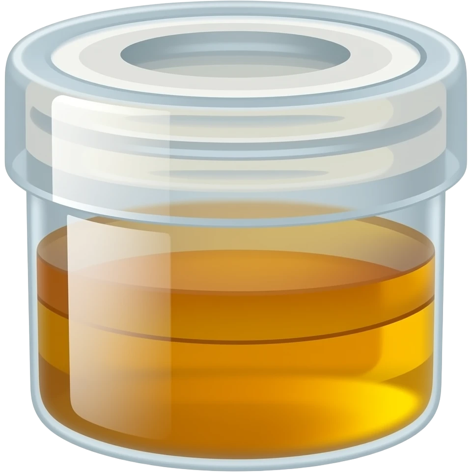 Urine in container and rubber stop emoji