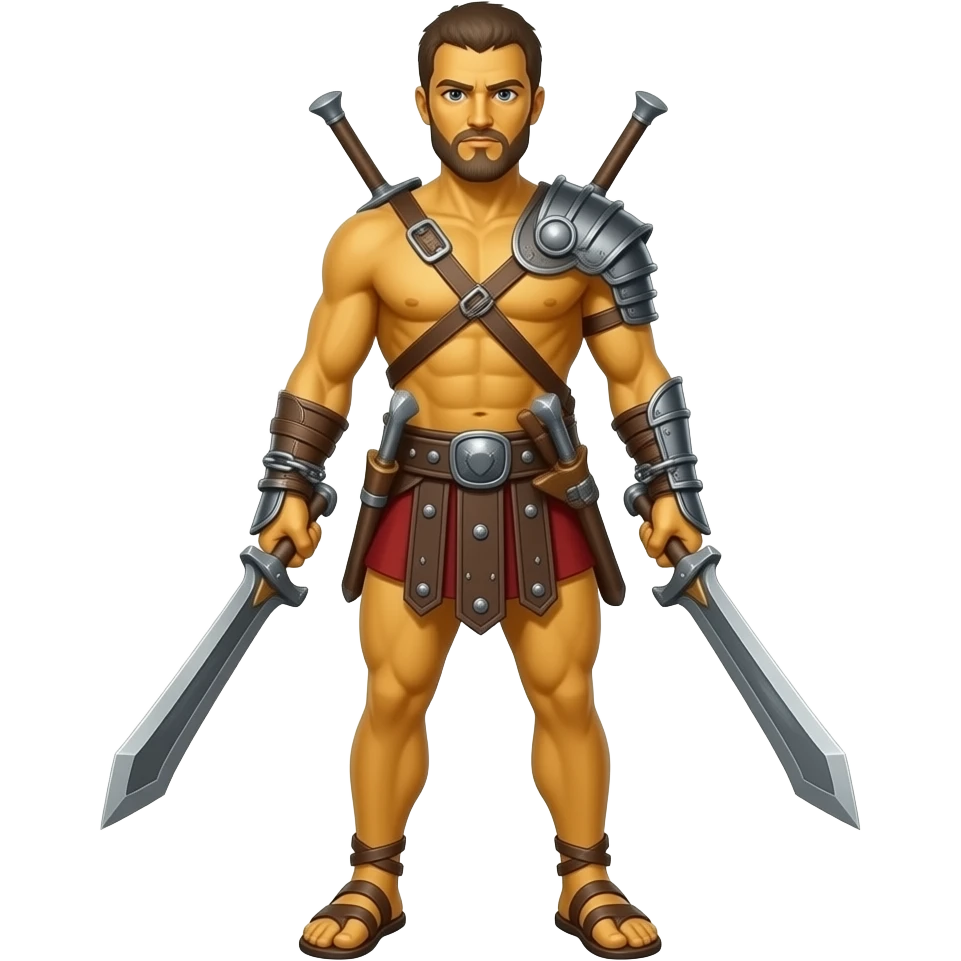 spartacus, minimal, full body, yellow skin, emoji style, more emojis style, more minimal, with weapons, more simplistic, emoji style, chains on wrist emoji
