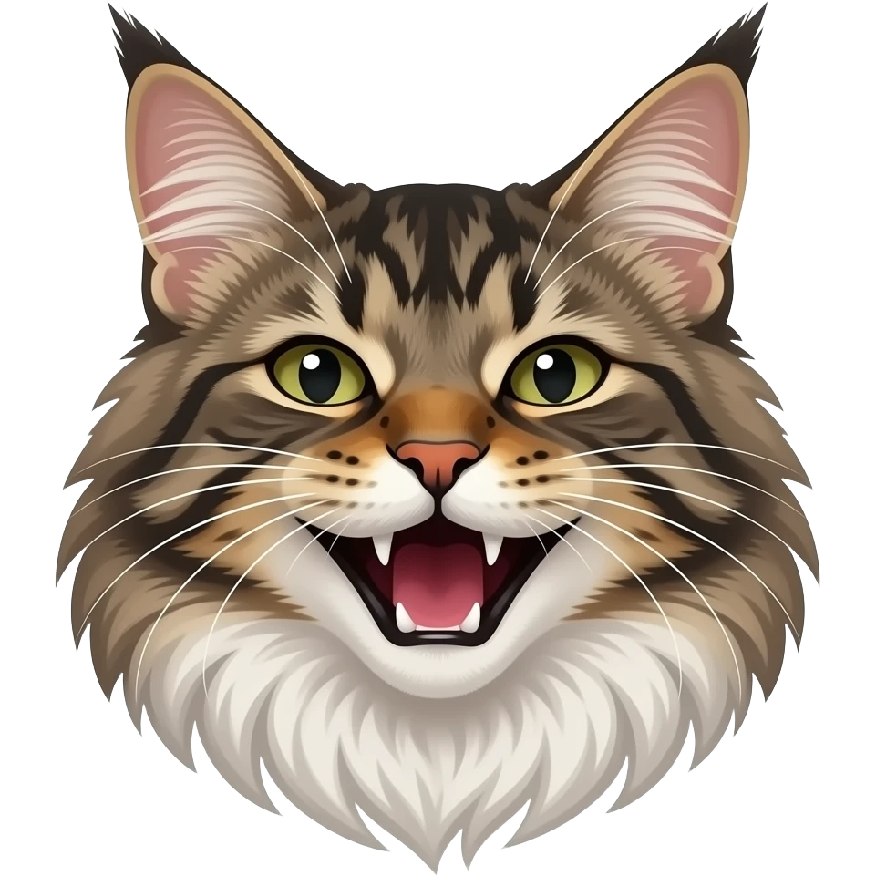 Кот мейнкун хохочет. только голова кота emoji