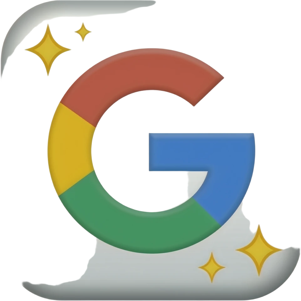 Google logo with sparkle icon in top bottom corner in s box emoji