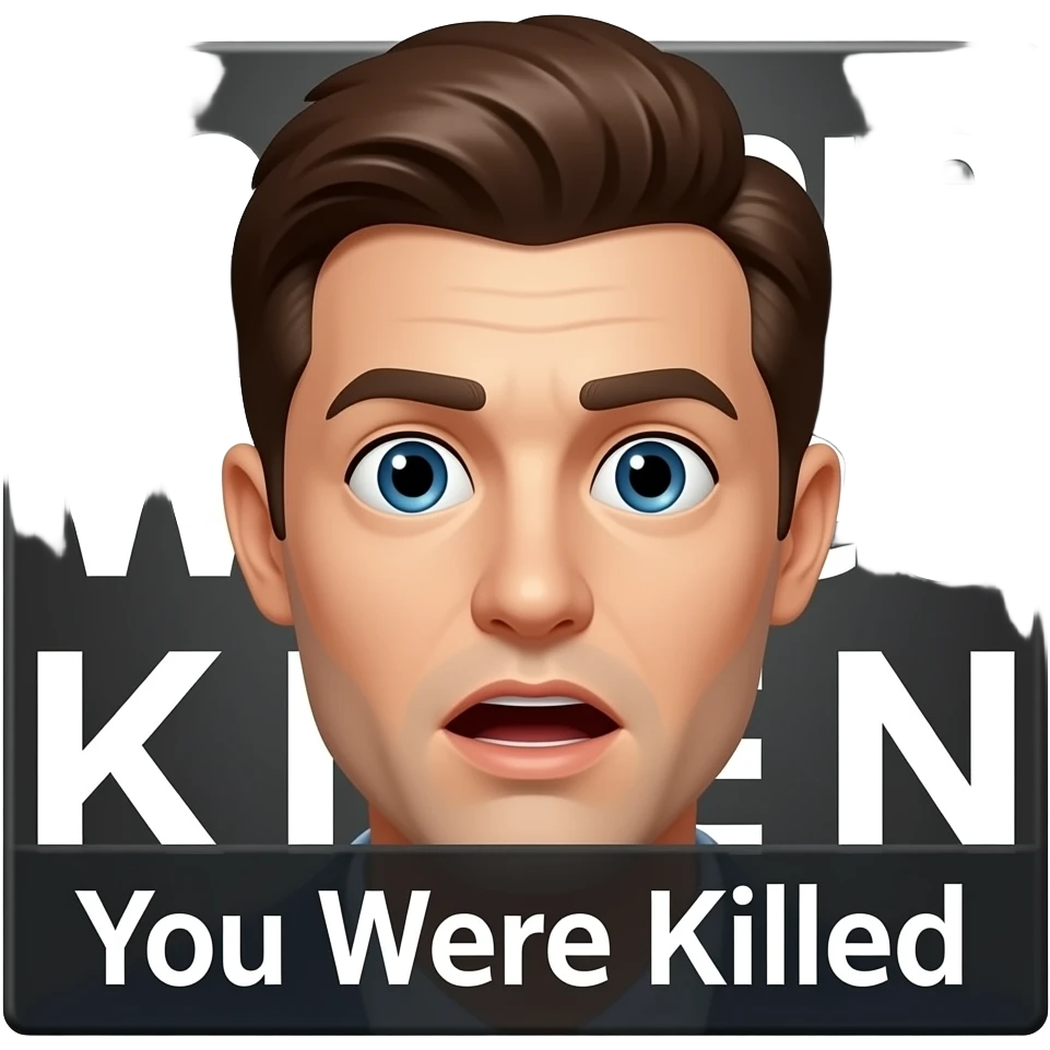 A surprised face looking at a "You Were Killed" IN BLAVK COLOR screen. emoji