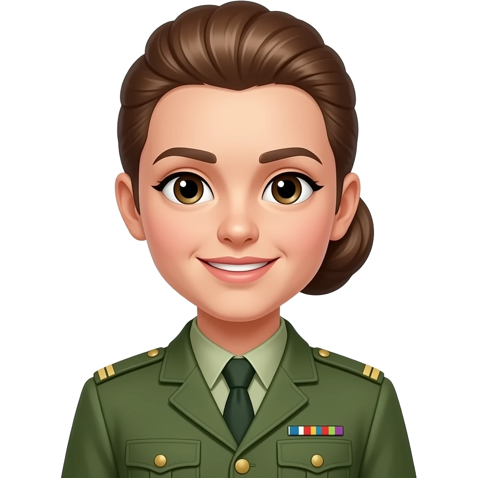 create me a  light brown girl in a side slick back bun in the green army uniform emoji