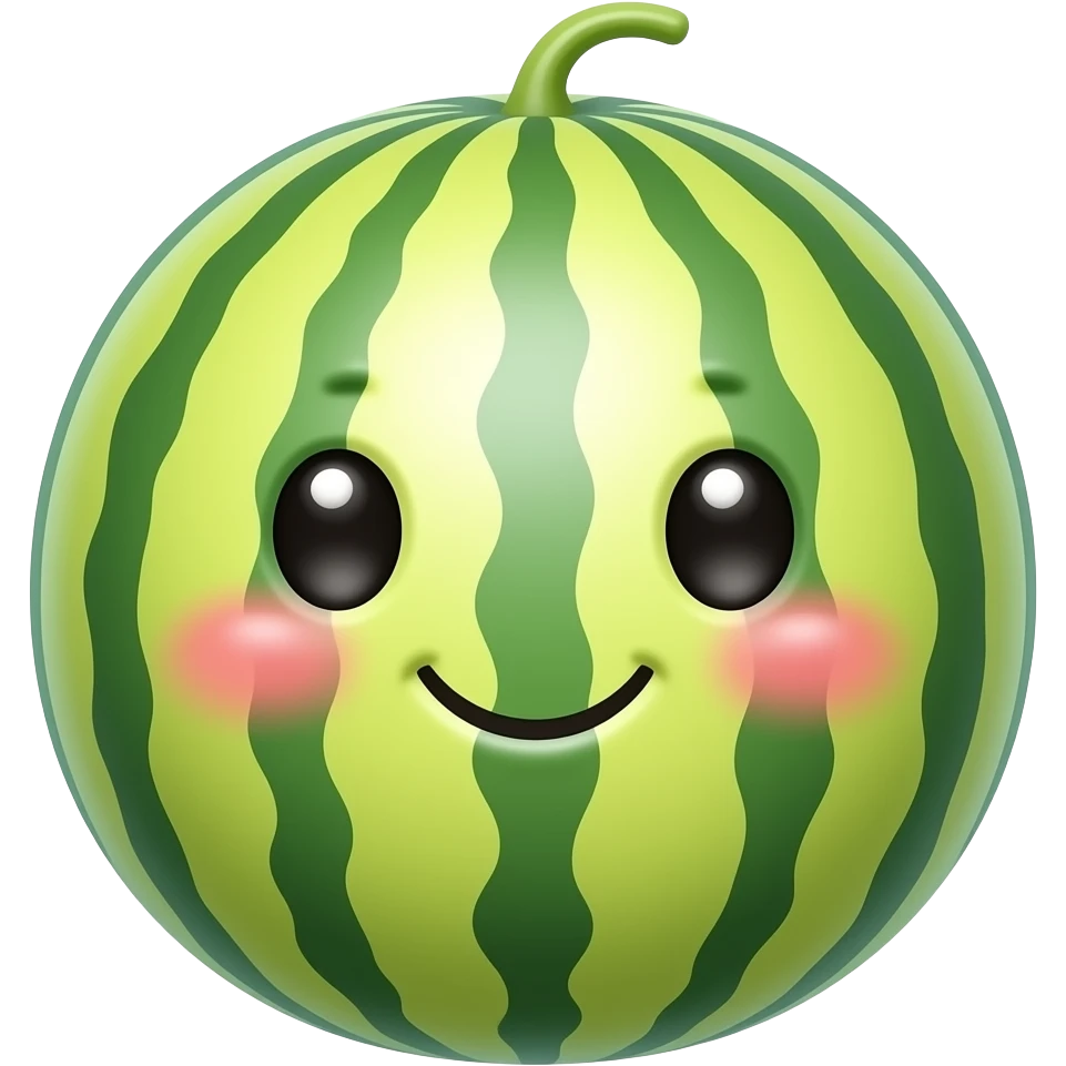 A cute Pixar-style 3D animated (Vietnamese striped melon), looking fresh and adorable. It has a friendly smiling face with big sparkling eyes and rosy cheeks, floating playfully. emoji