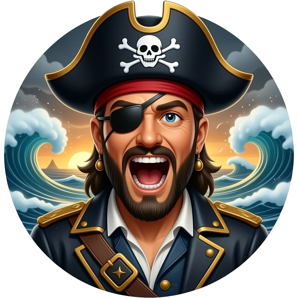 3. Captain Blacktooth    Chaotic pirate captain screaming sea-themed wakeups. emoji